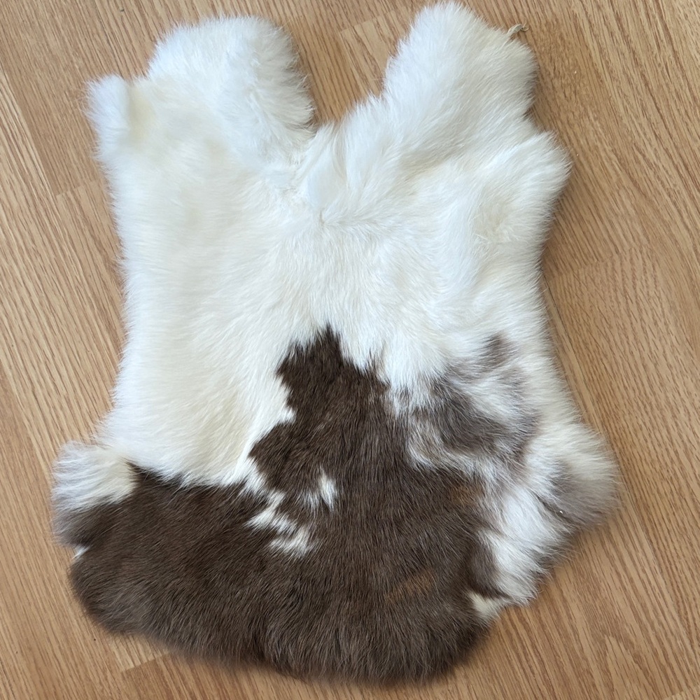 #0322 Thick Brown White Rabbit Pelt Real Fur Craft Display